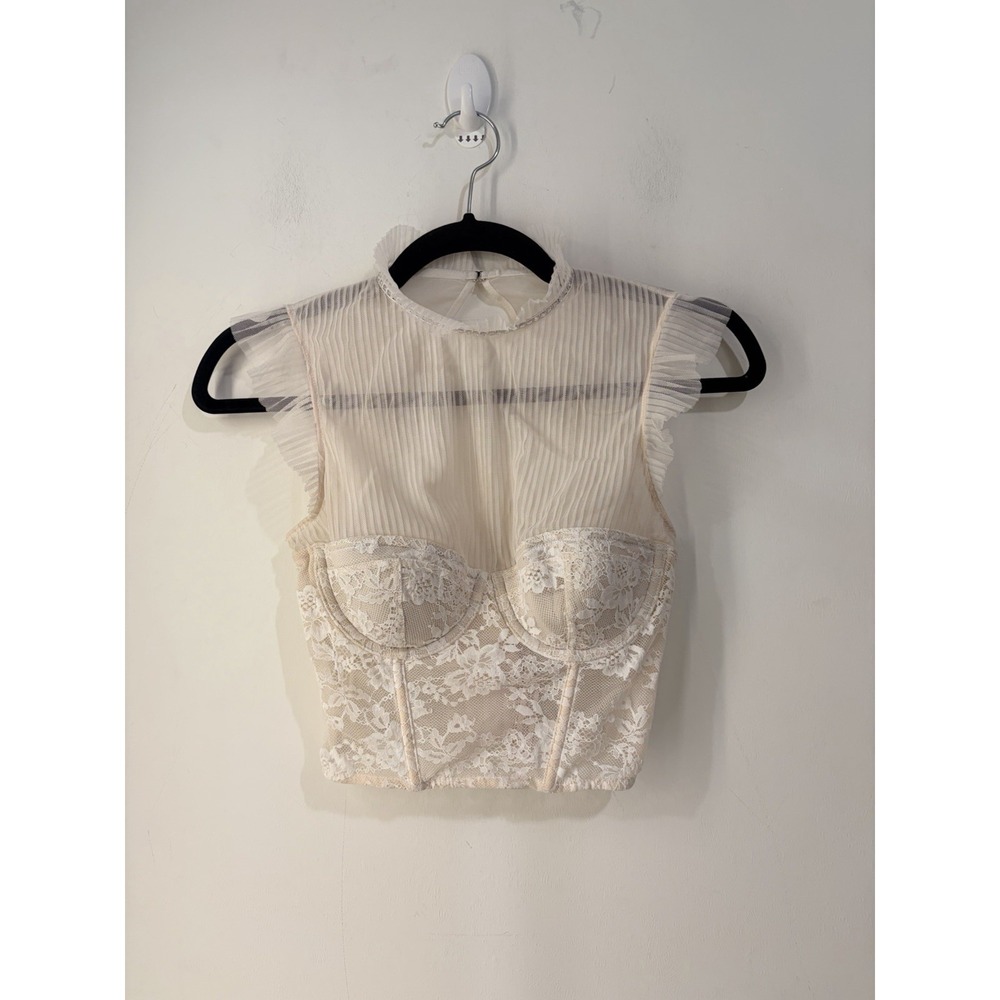 Victoria's Secret Dream Angels Lace Bustier‎ Corset Top 32B Ivory Sheer Mesh